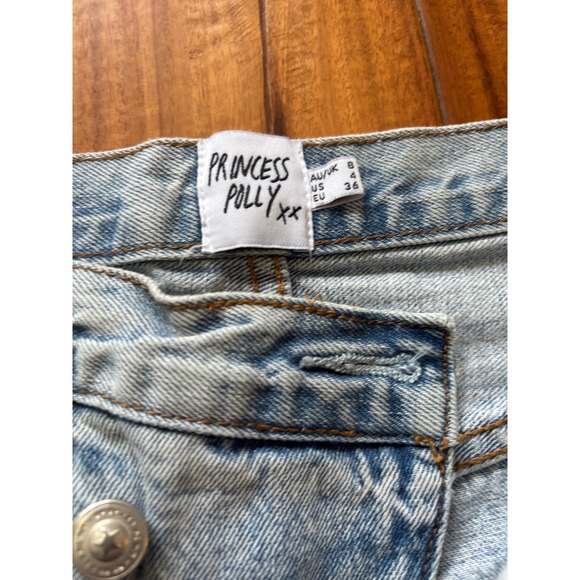 Princess Polly Crossover Waist Distressed Straight Leg Jeans Light Wash Size 4 - Picture 4 of 9